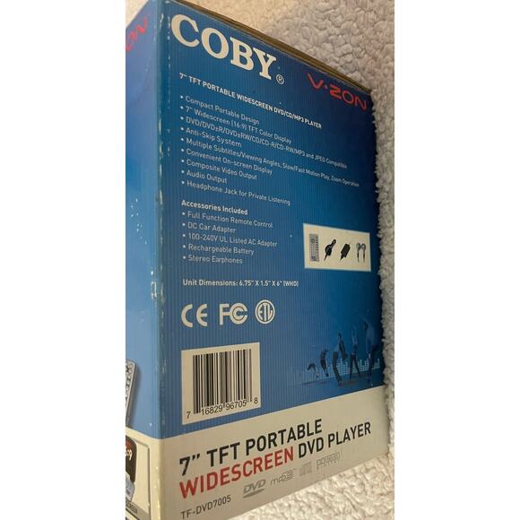 COBY 7" TFT Portable Widescreen DVD Player with Remote TF-DVD7005 NEW - Picture 3 of 4